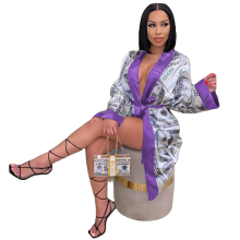 LEVEL S390012 Money Satin Silk Printed Robe Sexy Money Robes For Women